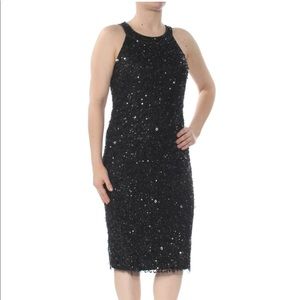 Adrianna Papell Black Sequined Halter Dress